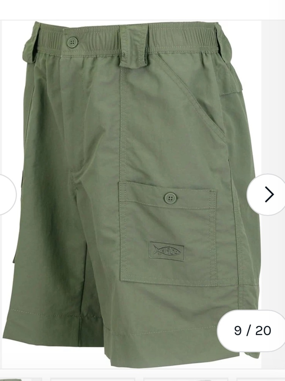 AFTCO Men's Olive Green Cargo Fishing Shorts - 6”
